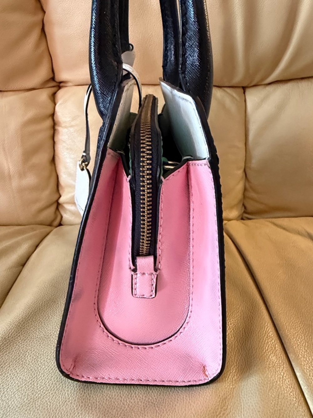 🔥🔥🔥Marc Jacobs Little Big Shot Color-block Black Leather Satchel Handbag - Picture 2 of 6